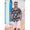 COOFANDY Mens Casual Short Sleeve Shirts Summer Beach Shirt Button Down Textured Shirts Vacation Hawaiian Shirts(Navy-white Floral)