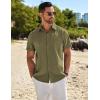 COOFANDY Mens Casual Short Sleeve Shirts Summer Beach Shirt Button Down Textured Shirts Vacation Hawaiian Shirts(Olive Green)