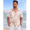 COOFANDY Mens Casual Short Sleeve Shirts Summer Beach Shirt Button Down Textured Shirts Vacation Hawaiian Shirts(Pink – White Flower)