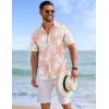 COOFANDY Mens Casual Short Sleeve Shirts Summer Beach Shirt Button Down Textured Shirts Vacation Hawaiian Shirts(Pink – White Flower)