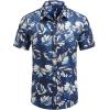 COOFANDY Mens Casual Short Sleeve Shirts Summer Beach Shirt Button Down Textured Shirts Vacation Hawaiian Shirts(Royal Blue / White Leaf)