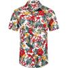 COOFANDY Mens Casual Short Sleeve Shirts Summer Beach Shirt Button Down Textured Shirts Vacation Hawaiian Shirts(White / Red Floral)