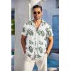 COOFANDY Mens Casual Short Sleeve Shirts Summer Beach Shirt Button Down Textured Shirts Vacation Hawaiian Shirts(White-green Leaves)