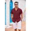 COOFANDY Mens Casual Short Sleeve Shirts Summer Beach Shirt Button Down Textured Shirts Vacation Hawaiian Shirts(Wine Red)