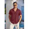 COOFANDY Mens Casual Short Sleeve Shirts Summer Beach Shirt Button Down Textured Shirts Vacation Hawaiian Shirts(Wine Red)