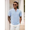 COOFANDY Men’s Casual Summer Beach Henley Shirt Band Collar Lightweight Hippie Tee Shirts(Light Blue)