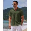 COOFANDY Mens Casual Summer Beach Shirt Button Down Short Sleeve Shirts Vacation Shirt Cotton Linen Shirts(Army Green)