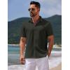 COOFANDY Mens Casual Summer Beach Shirt Button Down Short Sleeve Shirts Vacation Shirt Cotton Linen Shirts(Black)
