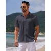 COOFANDY Mens Casual Summer Beach Shirt Button Down Short Sleeve Shirts Vacation Shirt Cotton Linen Shirts(Carbon Black)