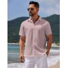 COOFANDY Mens Casual Summer Beach Shirt Button Down Short Sleeve Shirts Vacation Shirt Cotton Linen Shirts(Dark Pink)