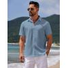 COOFANDY Mens Casual Summer Beach Shirt Button Down Short Sleeve Shirts Vacation Shirt Cotton Linen Shirts(Light Blue)