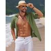 COOFANDY Men’s Casual Summer Beach Shirt Short Sleeve Button Down Shirt Vacation Wedding Shirt Linen Textured Shirts(Army Green)