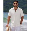 COOFANDY Men’s Casual Summer Beach Shirt Short Sleeve Button Down Shirt Vacation Wedding Shirt Linen Textured Shirts(A-white)