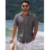 COOFANDY Men’s Casual Summer Beach Shirt Short Sleeve Button Down Shirt Vacation Wedding Shirt Linen Textured Shirts(Dark Grey)