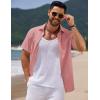 COOFANDY Men’s Casual Summer Beach Shirt Short Sleeve Button Down Shirt Vacation Wedding Shirt Linen Textured Shirts(Dark Pink)