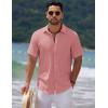 COOFANDY Men’s Casual Summer Beach Shirt Short Sleeve Button Down Shirt Vacation Wedding Shirt Linen Textured Shirts(Dark Pink)