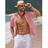 COOFANDY Men’s Casual Summer Beach Shirt Short Sleeve Button Down Shirt Vacation Wedding Shirt Linen Textured Shirts(Dark Pink)