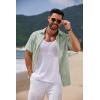 COOFANDY Men’s Casual Summer Beach Shirt Short Sleeve Button Down Shirt Vacation Wedding Shirt Linen Textured Shirts(Green)