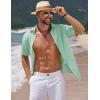 COOFANDY Men’s Casual Summer Beach Shirt Short Sleeve Button Down Shirt Vacation Wedding Shirt Linen Textured Shirts(Ice Green)