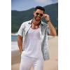 COOFANDY Men’s Casual Summer Beach Shirt Short Sleeve Button Down Shirt Vacation Wedding Shirt Linen Textured Shirts(Leaf)