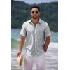 COOFANDY Men’s Casual Summer Beach Shirt Short Sleeve Button Down Shirt Vacation Wedding Shirt Linen Textured Shirts(Leaf)