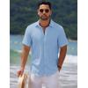 COOFANDY Men’s Casual Summer Beach Shirt Short Sleeve Button Down Shirt Vacation Wedding Shirt Linen Textured Shirts(Light Blue)