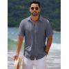 COOFANDY Men’s Casual Summer Beach Shirt Short Sleeve Button Down Shirt Vacation Wedding Shirt Linen Textured Shirts(Navy Blue)