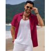 COOFANDY Men’s Casual Summer Beach Shirt Short Sleeve Button Down Shirt Vacation Wedding Shirt Linen Textured Shirts(Wine Red)