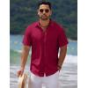 COOFANDY Men’s Casual Summer Beach Shirt Short Sleeve Button Down Shirt Vacation Wedding Shirt Linen Textured Shirts(Wine Red)