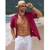 COOFANDY Men’s Casual Summer Beach Shirt Short Sleeve Button Down Shirt Vacation Wedding Shirt Linen Textured Shirts(Wine Red)