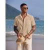 COOFANDY Men’s Casual Summer Beach Wrinkle Free Shirts Short Sleeve Button Down Lightweight Untucked Textured Shirt(Almond)