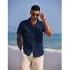COOFANDY Men’s Casual Summer Beach Wrinkle Free Shirts Short Sleeve Button Down Lightweight Untucked Textured Shirt(Navy Blue)
