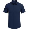 COOFANDY Men’s Casual Summer Beach Wrinkle Free Shirts Short Sleeve Button Down Lightweight Untucked Textured Shirt(Navy Blue)