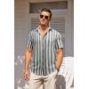 COOFANDY Men’s Casual Summer Beach Wrinkle Free Shirts Short Sleeve Button Down Lightweight Untucked Textured Shirt(Stripes-grey)