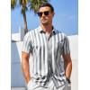 COOFANDY Men’s Casual Summer Beach Wrinkle Free Shirts Short Sleeve Button Down Lightweight Untucked Textured Shirt(Stripes-grey)