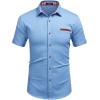 COOFANDY Mens Casual Wrinkle Free Shirts Short Sleeve Button Down Summer Stretch Dress Shirt(A – Clear Blue – No Pocket)