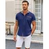 COOFANDY Mens Casual Wrinkle Free Shirts Short Sleeve Button Down Summer Stretch Dress Shirt(Dark Blue)