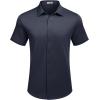 COOFANDY Mens Casual Wrinkle Free Shirts Short Sleeve Button Down Summer Stretch Dress Shirt(Navy Blue)