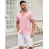 COOFANDY Mens Casual Wrinkle Free Shirts Short Sleeve Button Down Summer Stretch Dress Shirt(Pink(stripe))