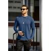COOFANDY Mens Cotton Hipster Hip Hop Longline Crewneck T Shirts Casual Long Sleeve Tees Curved Hem Gym Shirts(One Piece- Blue)