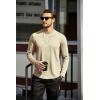 COOFANDY Mens Cotton Hipster Hip Hop Longline Crewneck T Shirts Casual Long Sleeve Tees Curved Hem Gym Shirts(One Piece- Light Khaki)