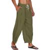 COOFANDY Men’s Cotton Linen Harem Pants Drawstring Casual Cropped Trousers Lightweight Loose Beach Yoga Pants with Pockets(Army Green)