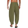COOFANDY Men’s Cotton Linen Harem Pants Drawstring Casual Cropped Trousers Lightweight Loose Beach Yoga Pants with Pockets(Army Green)