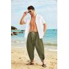 COOFANDY Men’s Cotton Linen Harem Pants Drawstring Casual Cropped Trousers Lightweight Loose Beach Yoga Pants with Pockets(Army Green)