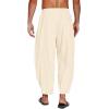 COOFANDY Men’s Cotton Linen Harem Pants Drawstring Casual Cropped Trousers Lightweight Loose Beach Yoga Pants with Pockets(Beige)