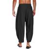 COOFANDY Men’s Cotton Linen Harem Pants Drawstring Casual Cropped Trousers Lightweight Loose Beach Yoga Pants with Pockets(Black)