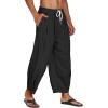 COOFANDY Men’s Cotton Linen Harem Pants Drawstring Casual Cropped Trousers Lightweight Loose Beach Yoga Pants with Pockets(Black)
