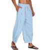 COOFANDY Men’s Cotton Linen Harem Pants Drawstring Casual Cropped Trousers Lightweight Loose Beach Yoga Pants with Pockets(Blue)