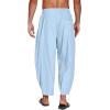 COOFANDY Men’s Cotton Linen Harem Pants Drawstring Casual Cropped Trousers Lightweight Loose Beach Yoga Pants with Pockets(Blue)