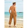 COOFANDY Men’s Cotton Linen Harem Pants Drawstring Casual Cropped Trousers Lightweight Loose Beach Yoga Pants with Pockets(Brown)